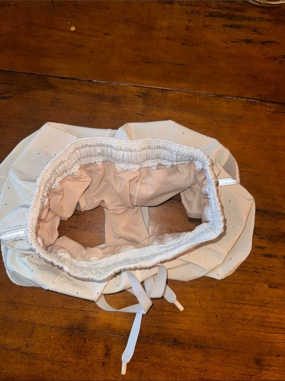 lululemon athletica White Athletic Shorts with Tiny Multicolor Dot Print